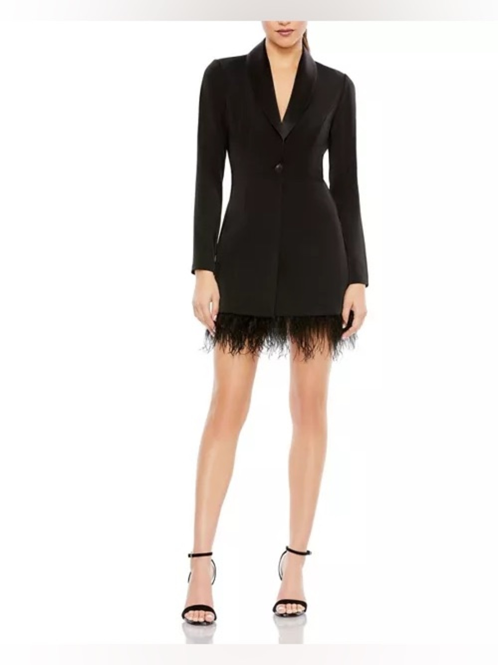 Ieena Mac Duggal Black Feather-Hem Long Sleeve Blazer Dress style 26510